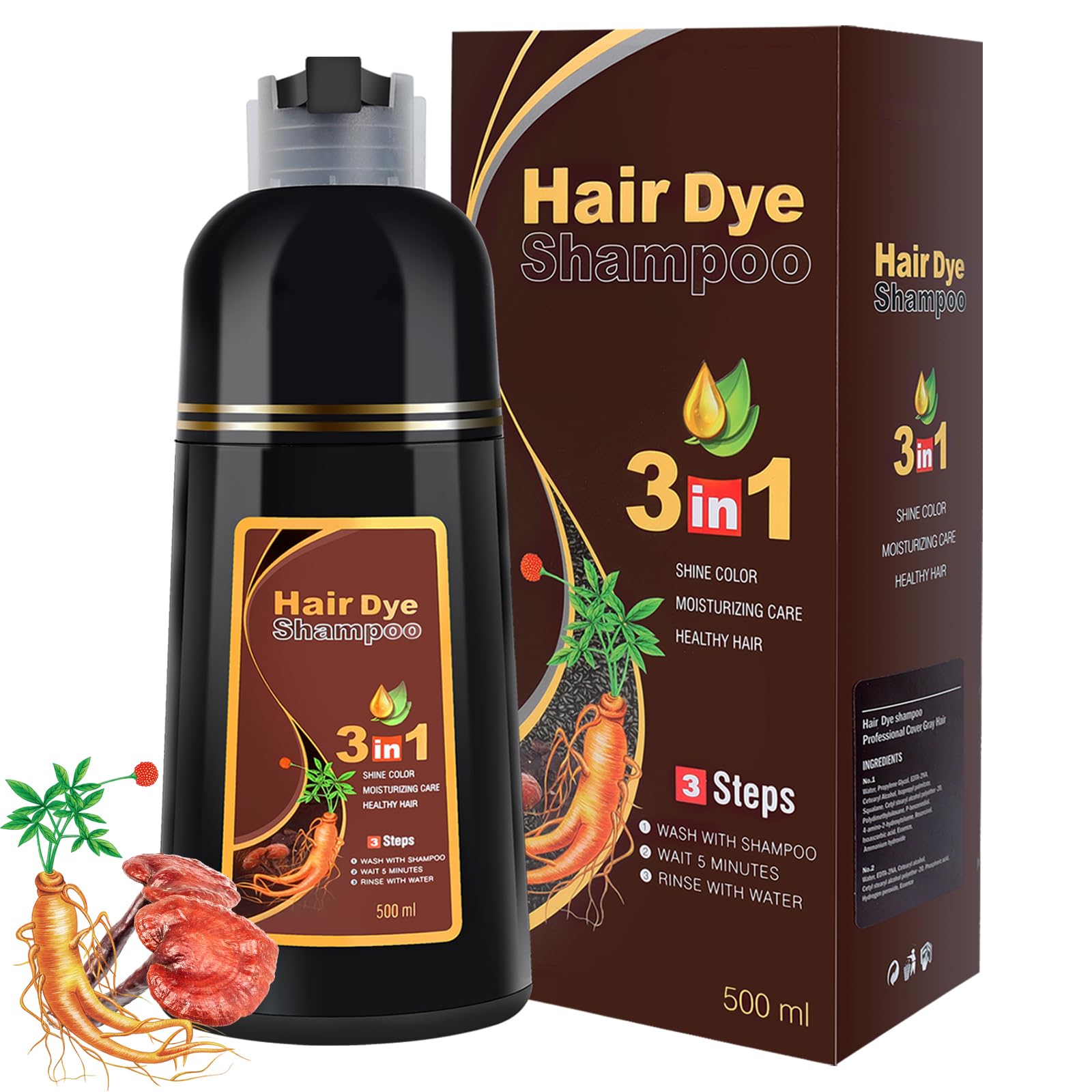 IIIMEIDU ChestnutBrown Hair Dye Shampoo 3 in 1 for Gray Hair, Semi